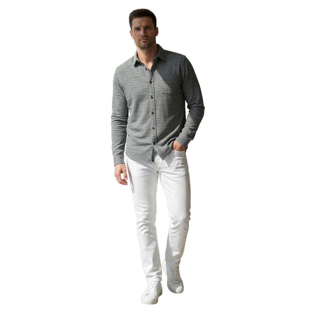 AG Adriano Goldschmied NEW Grey Space Dye Knit Long Sleeve Button Down Shirt M